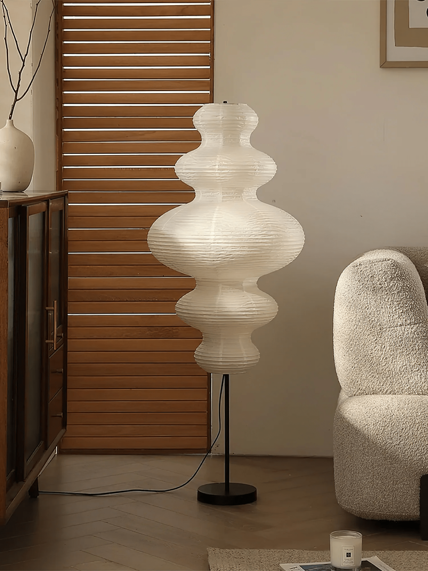 Metal Floor Lamp - Paper Lamp with Elegant Shade for Dining Room