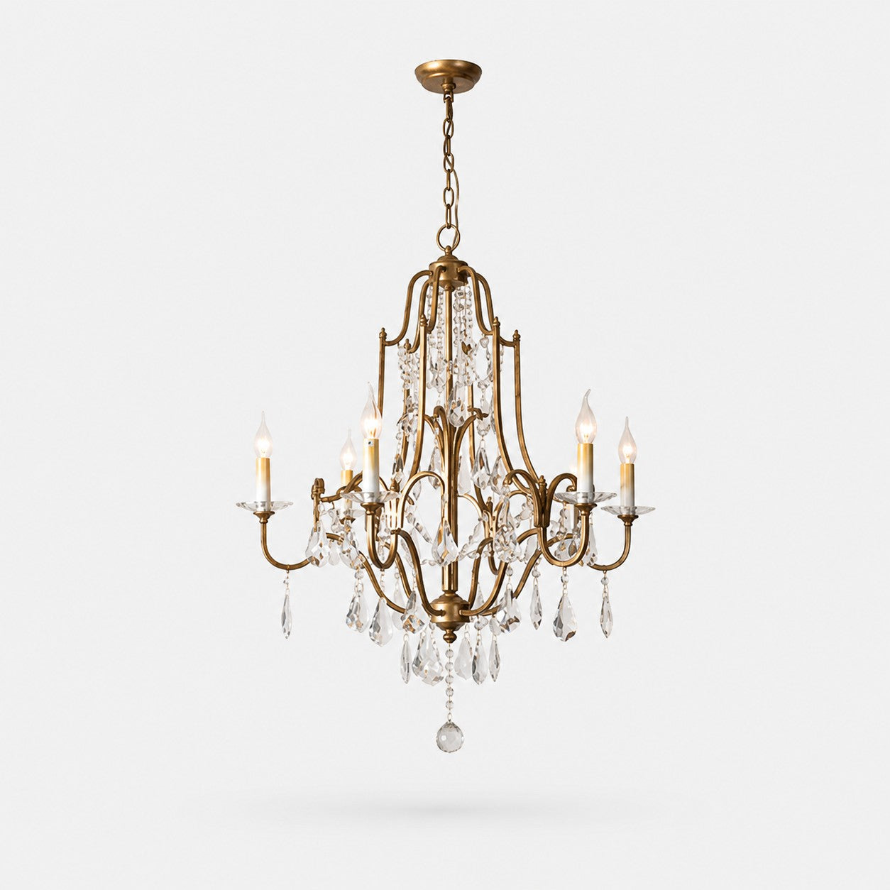 Antique Iron Crystal Candle Chandelier