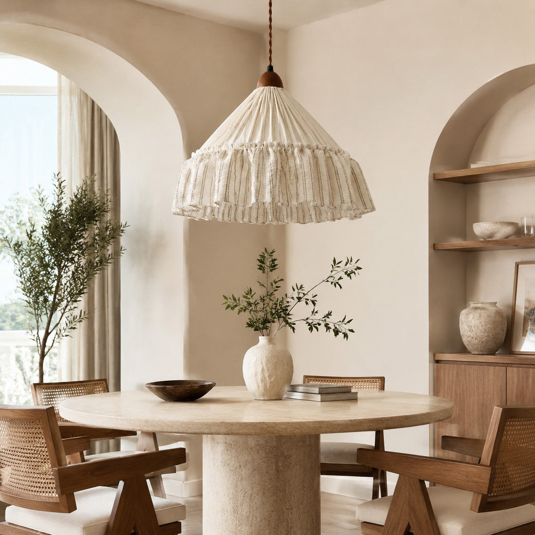 French Country Ruffled Fabric Pendant Light