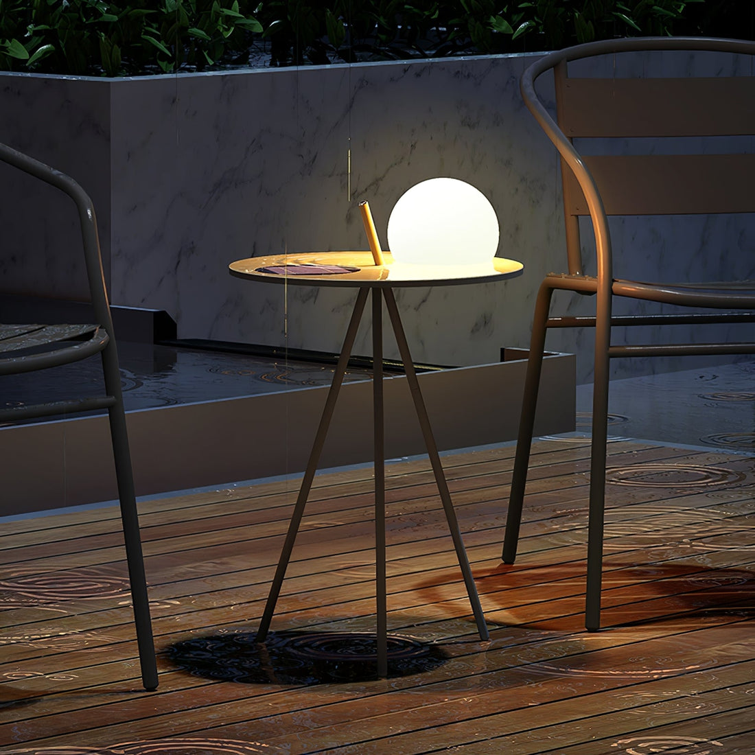Stativ-Außenlampe – Solar-Ambientelicht und Beistelltisch für die Terrasse