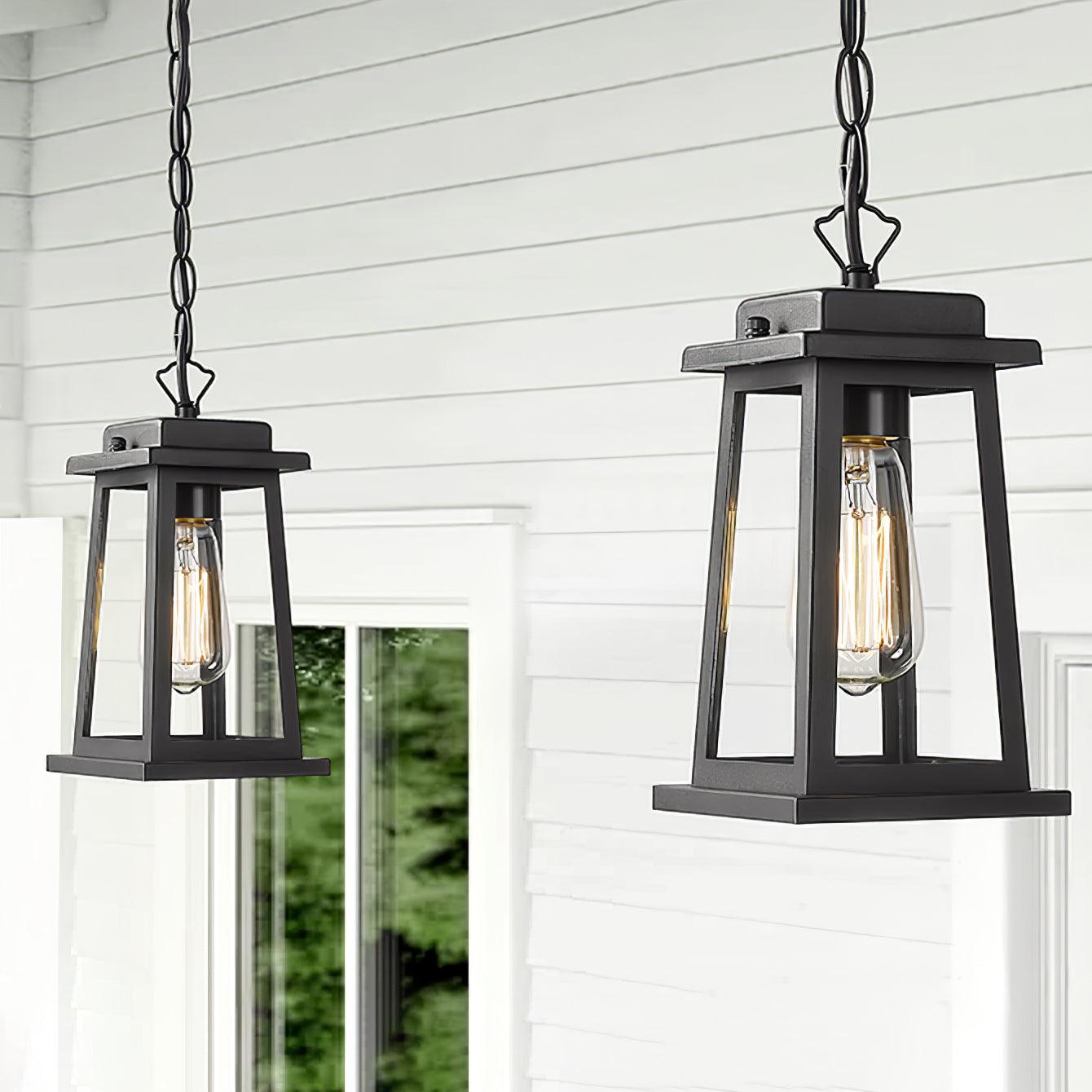 Outdoor Lantern Pendant Lamp -Timeless Design - Black Metal & Glass