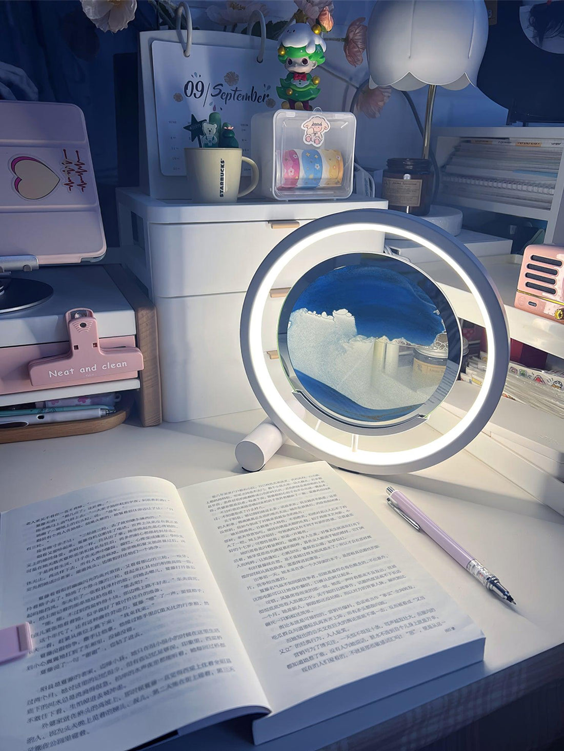 Entspannende Sand-Tischlampe – fließendes Sandlicht für Schlafzimmer und Büro