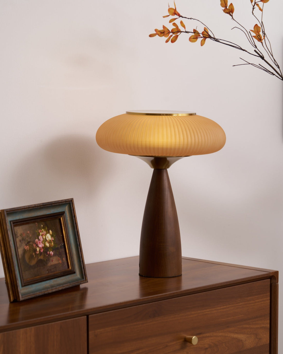 Wiederaufladbare Tischlampe aus Holz – Tischlampe für Zuhause mit Glasschirm