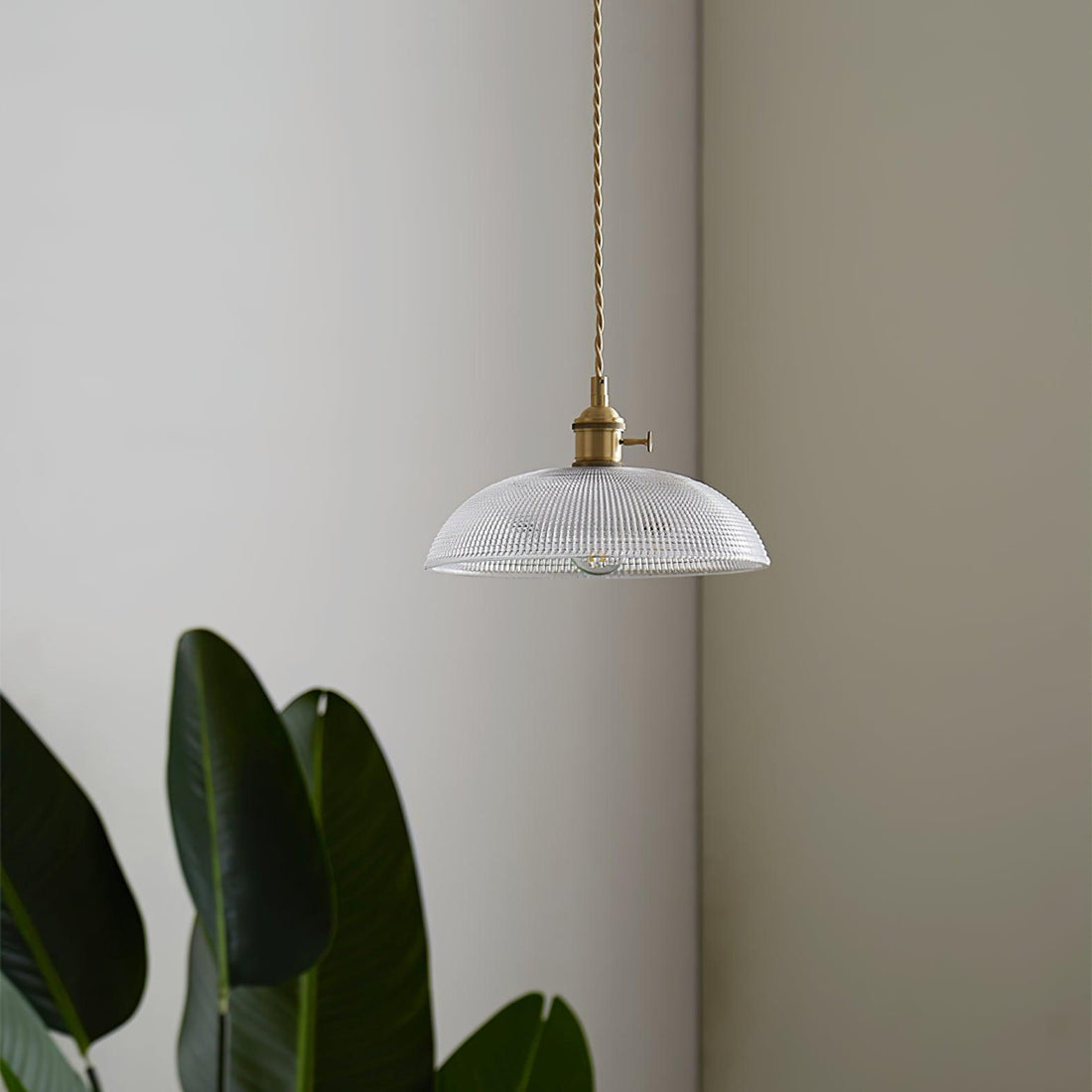 Polished Brass Domed Glass Plug-In Pendant
