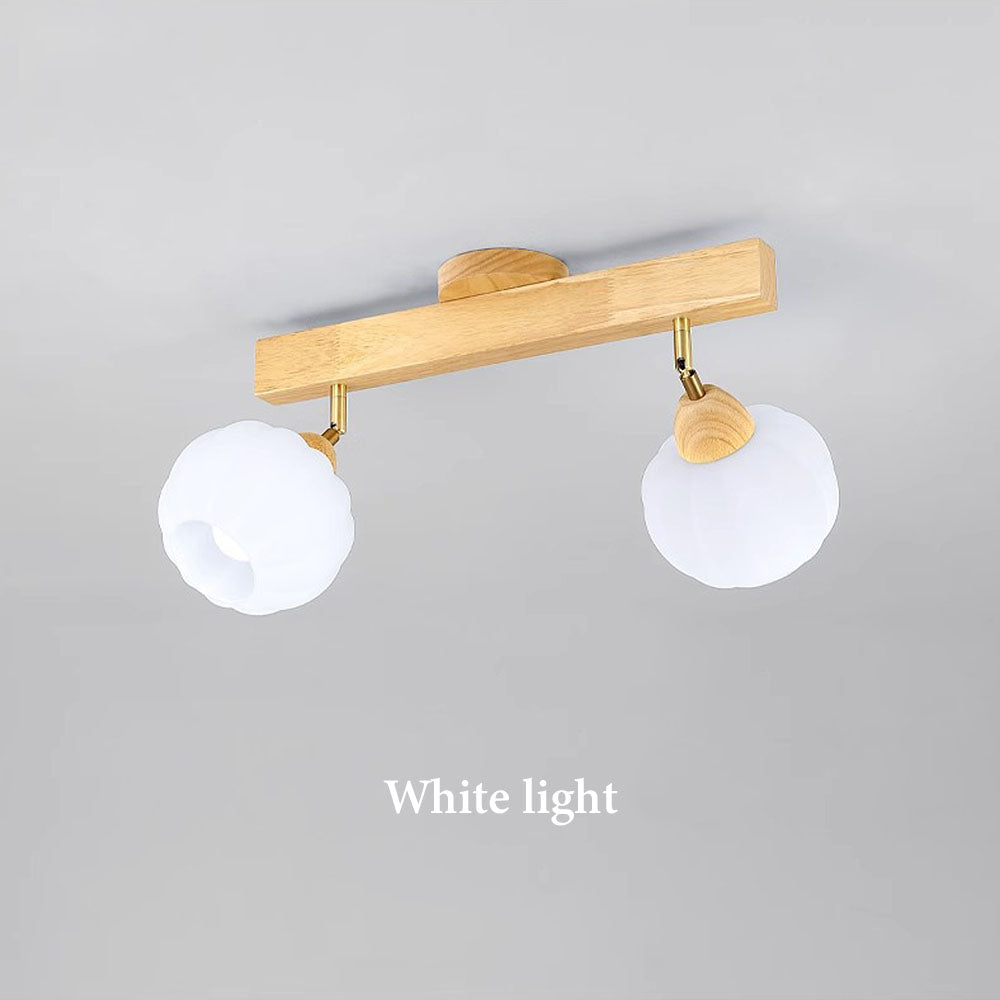 Cream Wood Track Light - Modern Ball Ceiling Light for Living Room