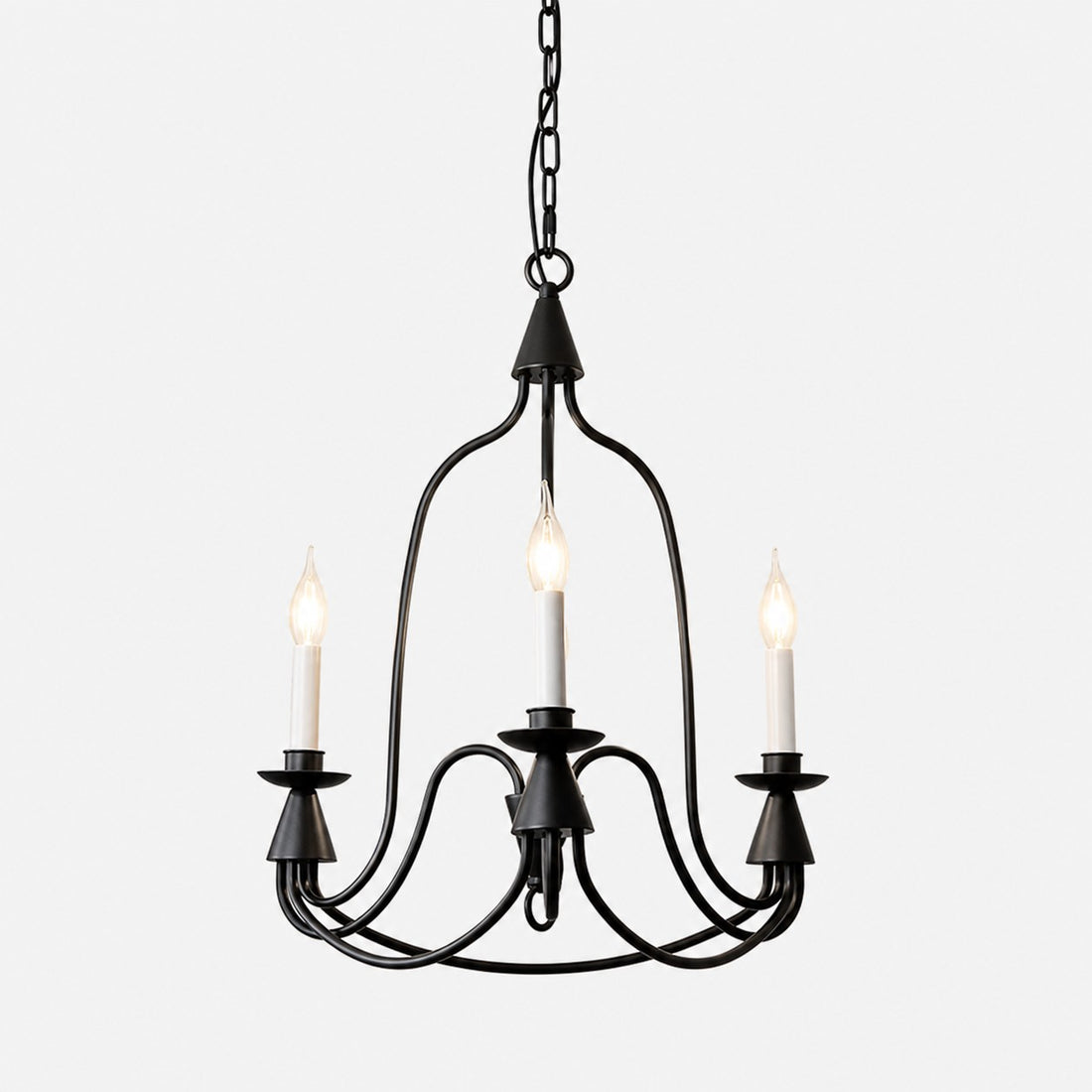 Black three-light vintage iron candle chandelier