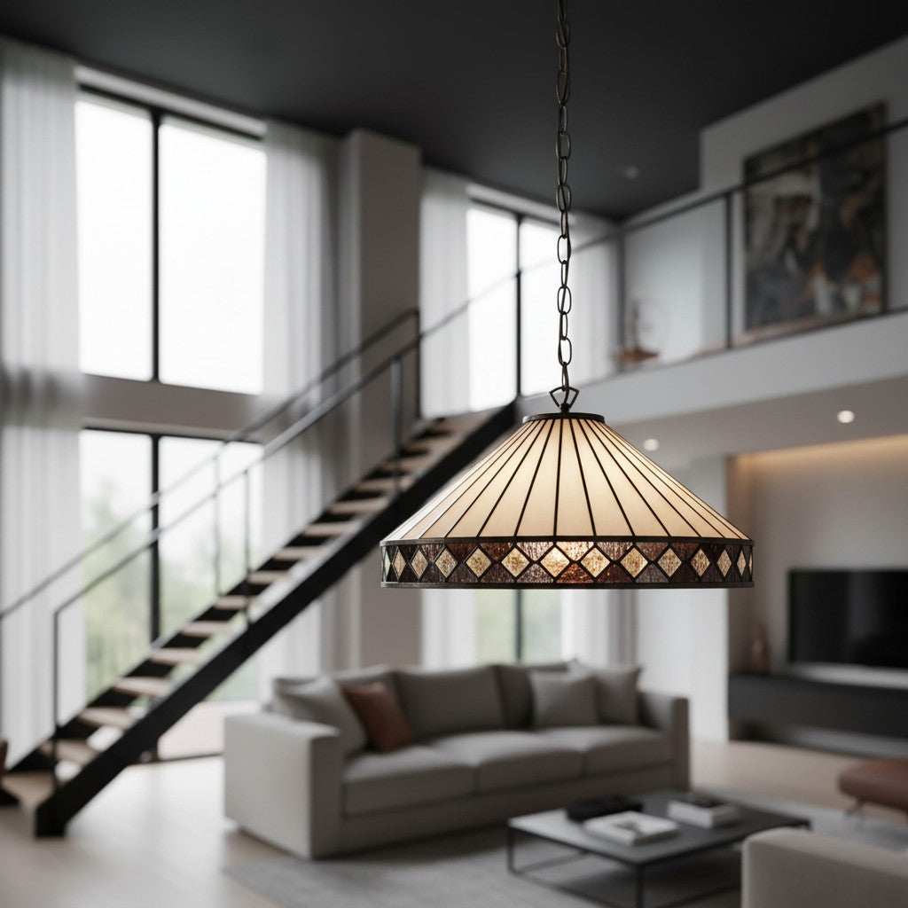 TF Fargo Pendant Light - Tiffany Style Lighting with an Art Deco Shade and Adjustable Chain
