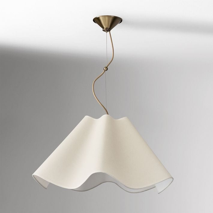 Oslan Ivory Linen Pendant Light - Scalloped Shade Modern Ceiling Lamp