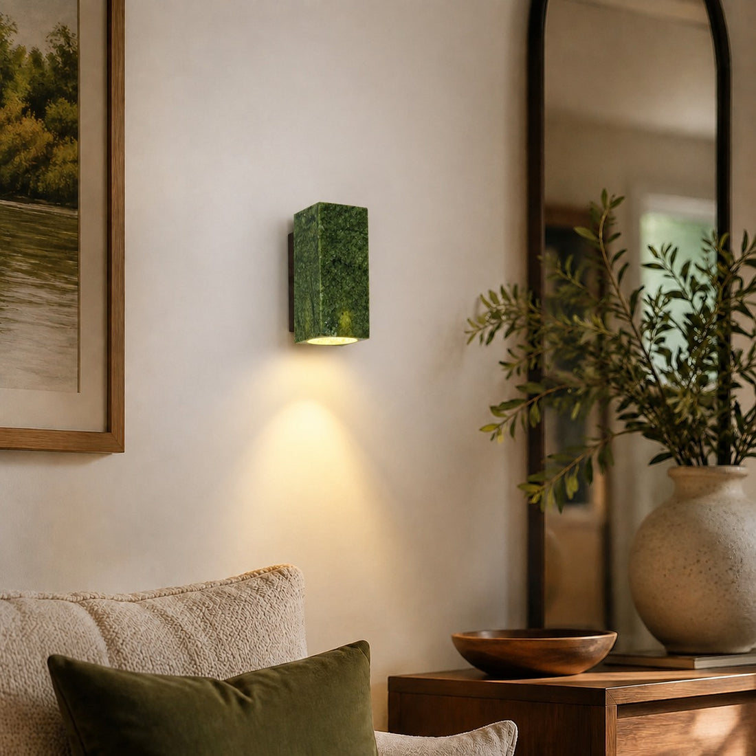 Natural Green Jade Stone Wall Sconce