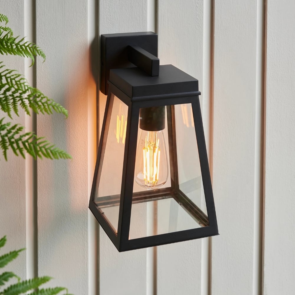 Trevanta Clear Glass Black Outdoor Lantern Wall Light - Modern Exterior Lighting