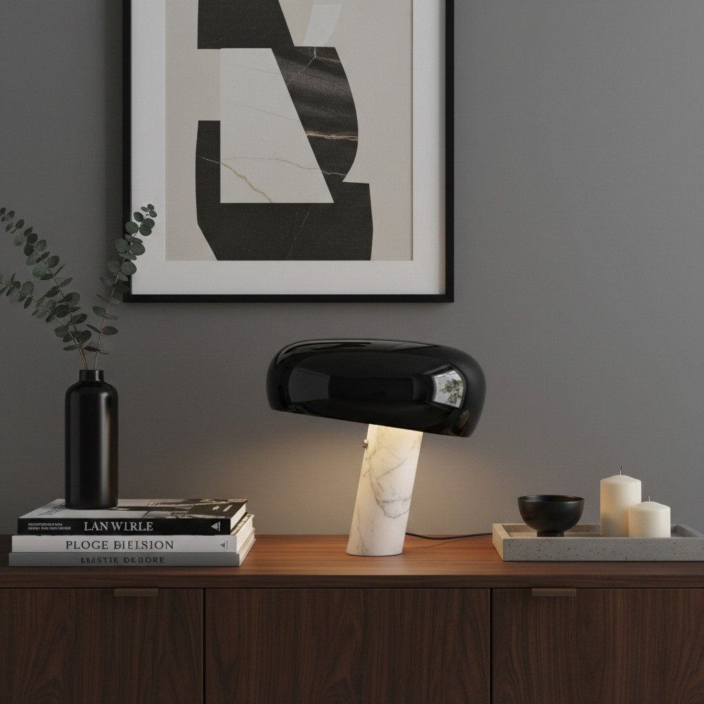 Slantia Amusing Ploy Table Lamp - Glass Shade and Marble Base Design for Living Room or Bedroom N45