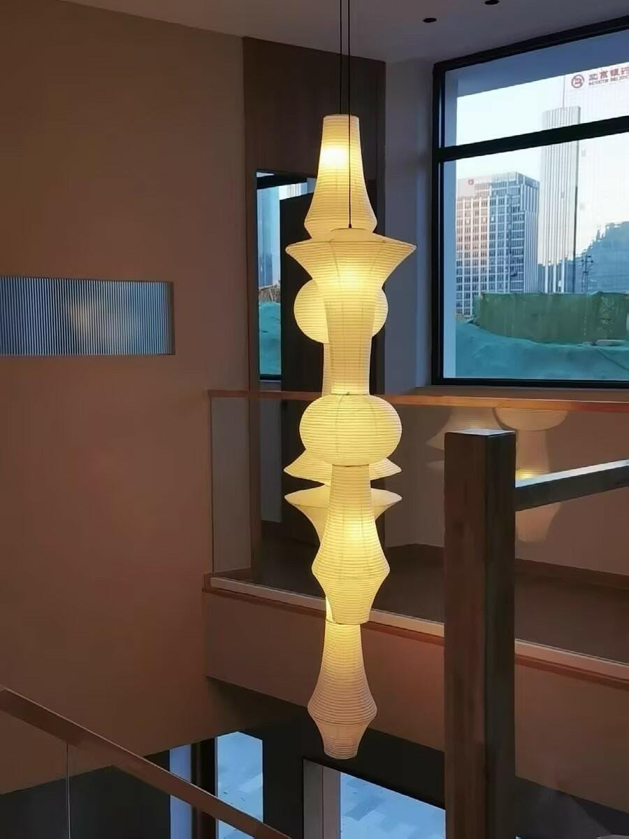 Washi Paper Pendant Swag Light - Japanese Hanging Lamp for Bedroom