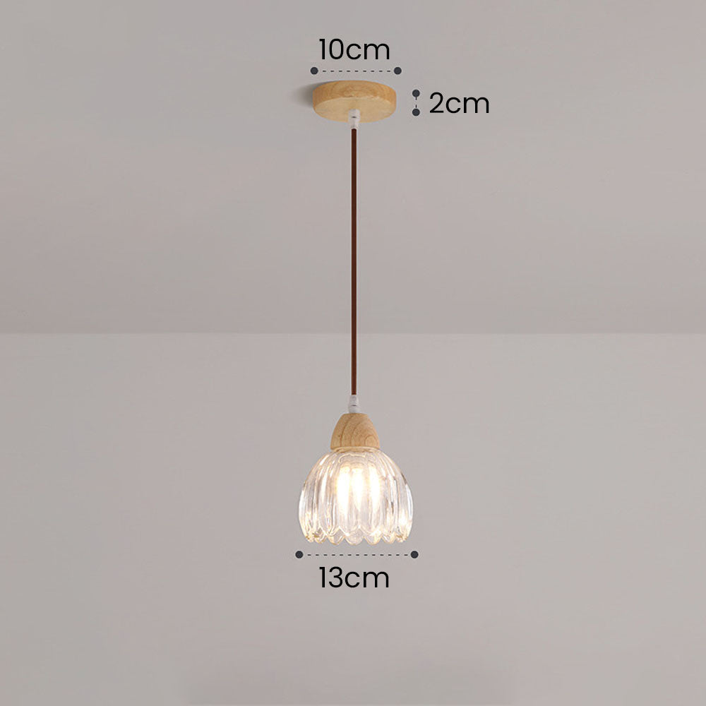 Clear Glass Ceiling Light - Minimalist Flower Wood Fixture for Hallway