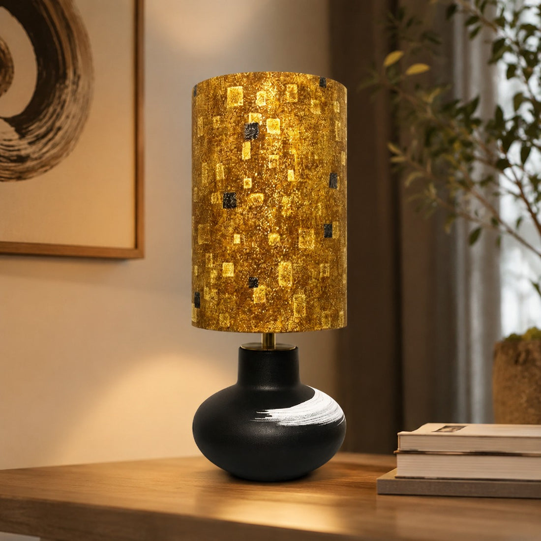 Handcrafted Speckled Fabric Shade Ceramic Table Lamp