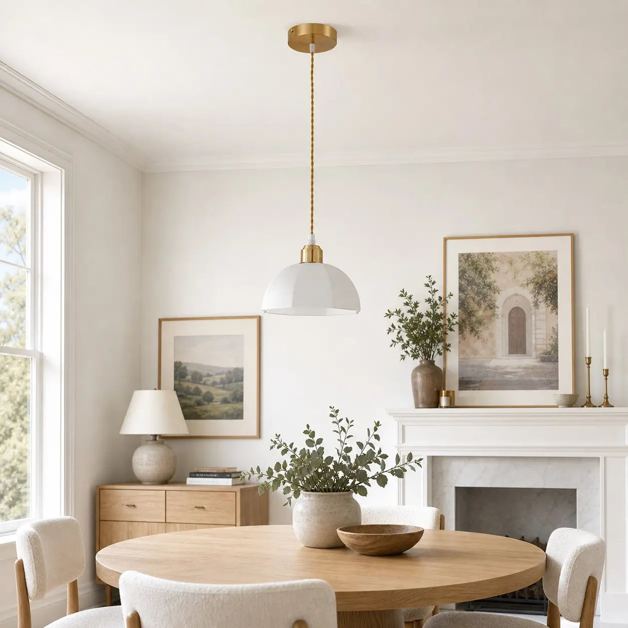 Milk glass pendant light in a refined interior