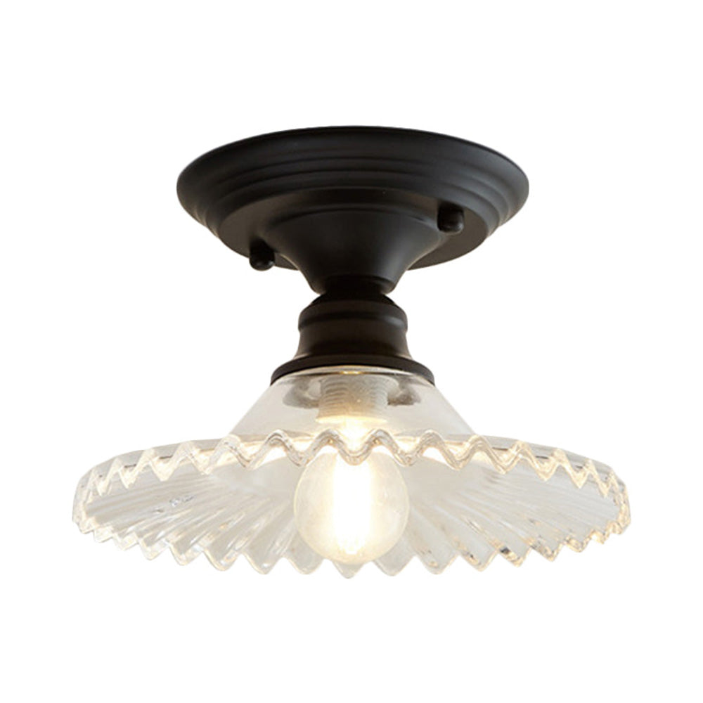 Simple Semi Flush Ceiling Light - Brass Glass Fixture for Hallway