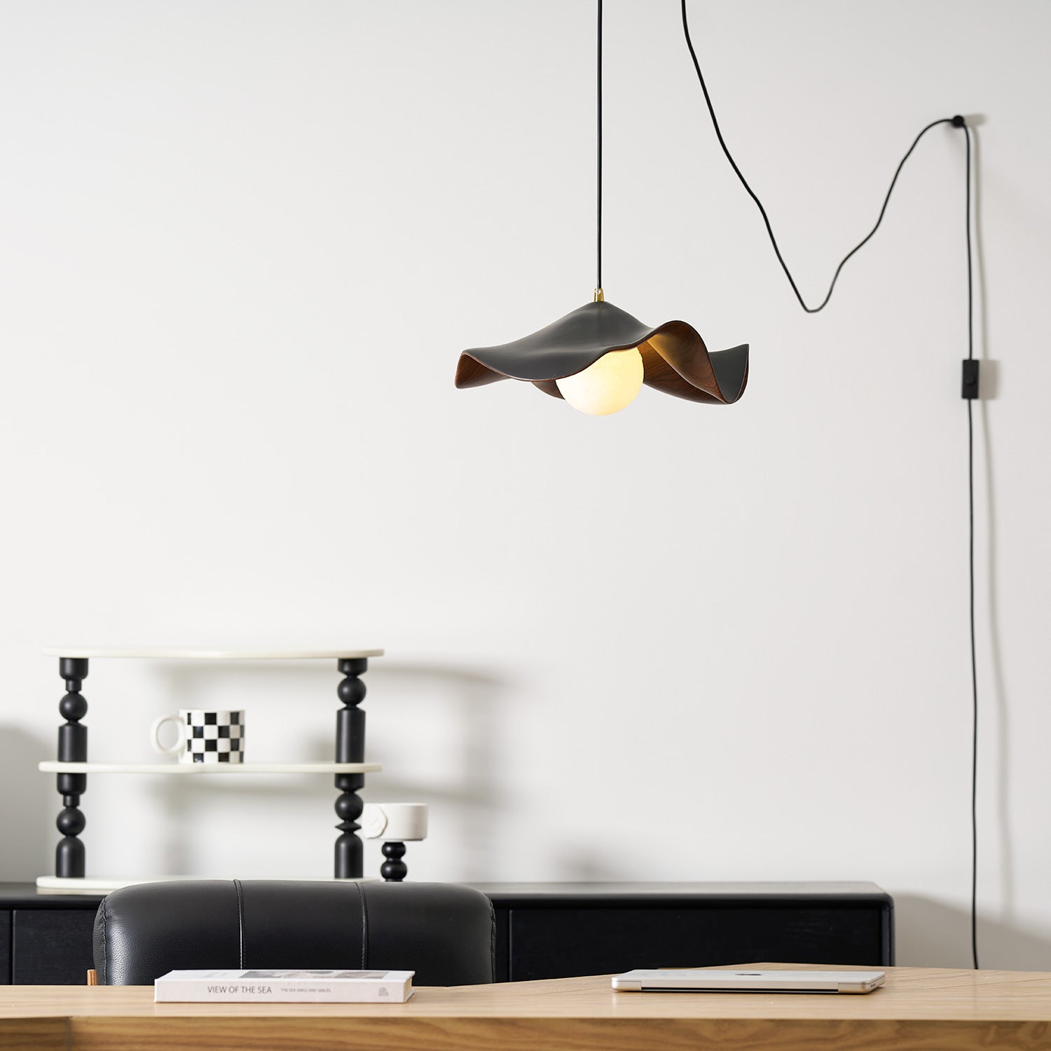 Leaf Vein Glass Plug-In Pendant Lamp