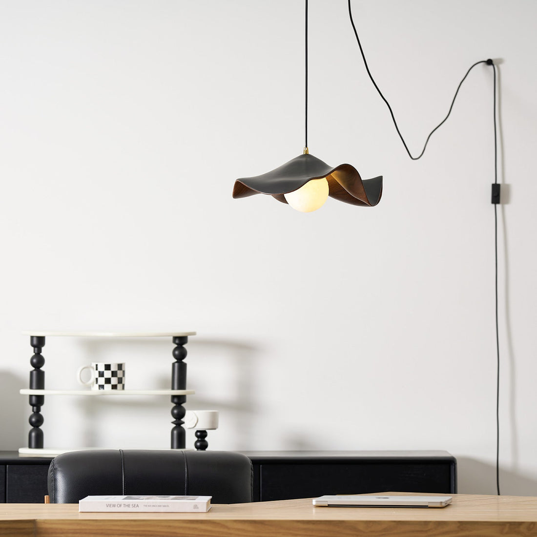 Leaf Vein Glass Plug-In Pendant Lamp