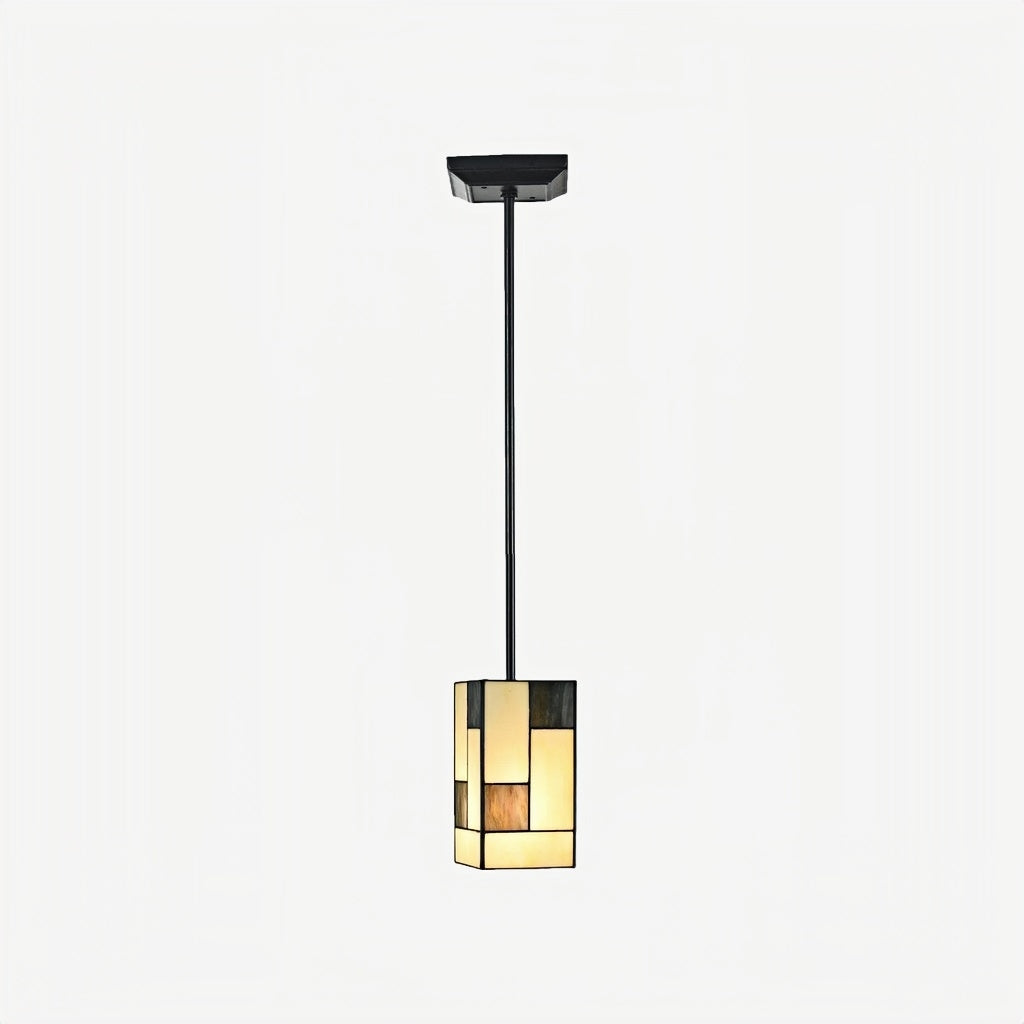 TF Manchester Art Deco Pendant Light – Geometric Stained-Glass Hanging Lamp for Living Room or Dining