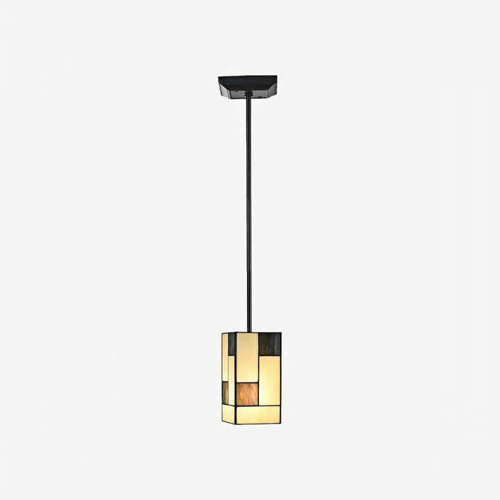 TF Manchester Art Deco Pendant Light – Geometric Stained-Glass Hanging Lamp for Living Room or Dining
