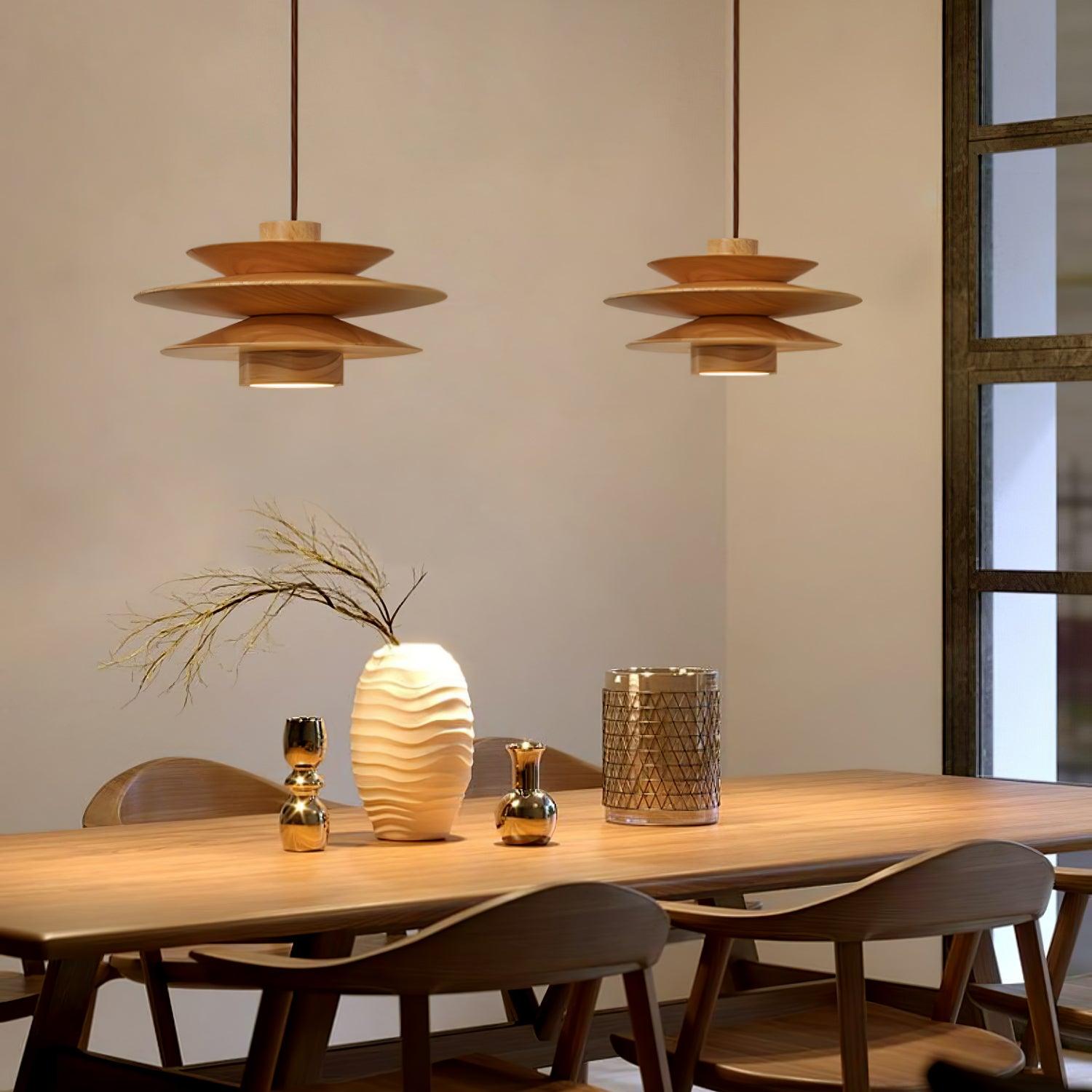 Layered Wood Plug-In Swag Pendant