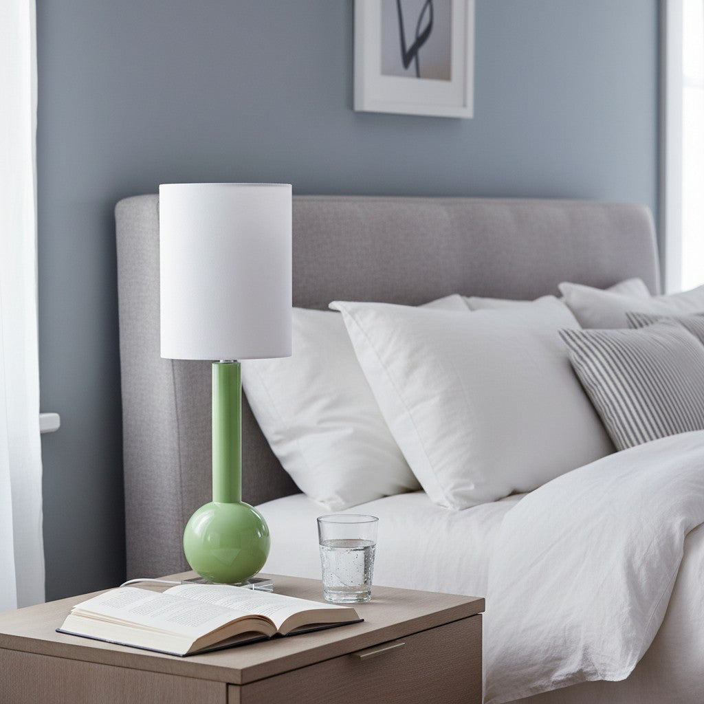 Savara Minimalist Table Lamp - Clean Glass Form with Fabric Shade for Bedrooms