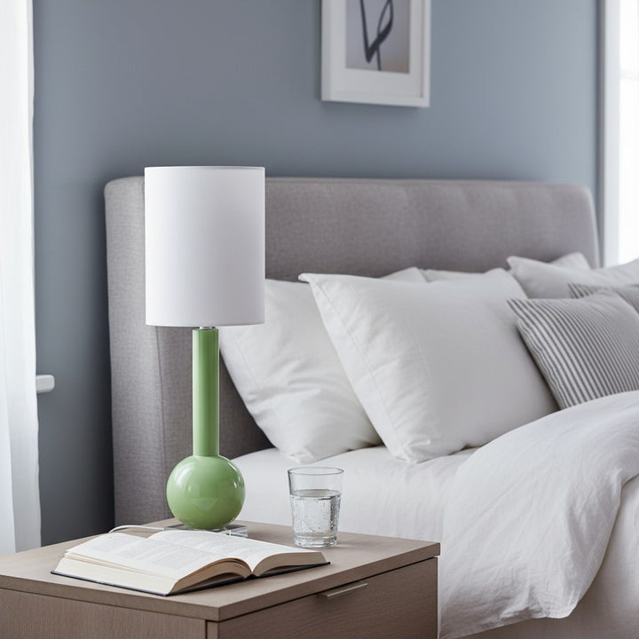 Savara Minimalist Table Lamp - Clean Glass Form with Fabric Shade for Bedrooms