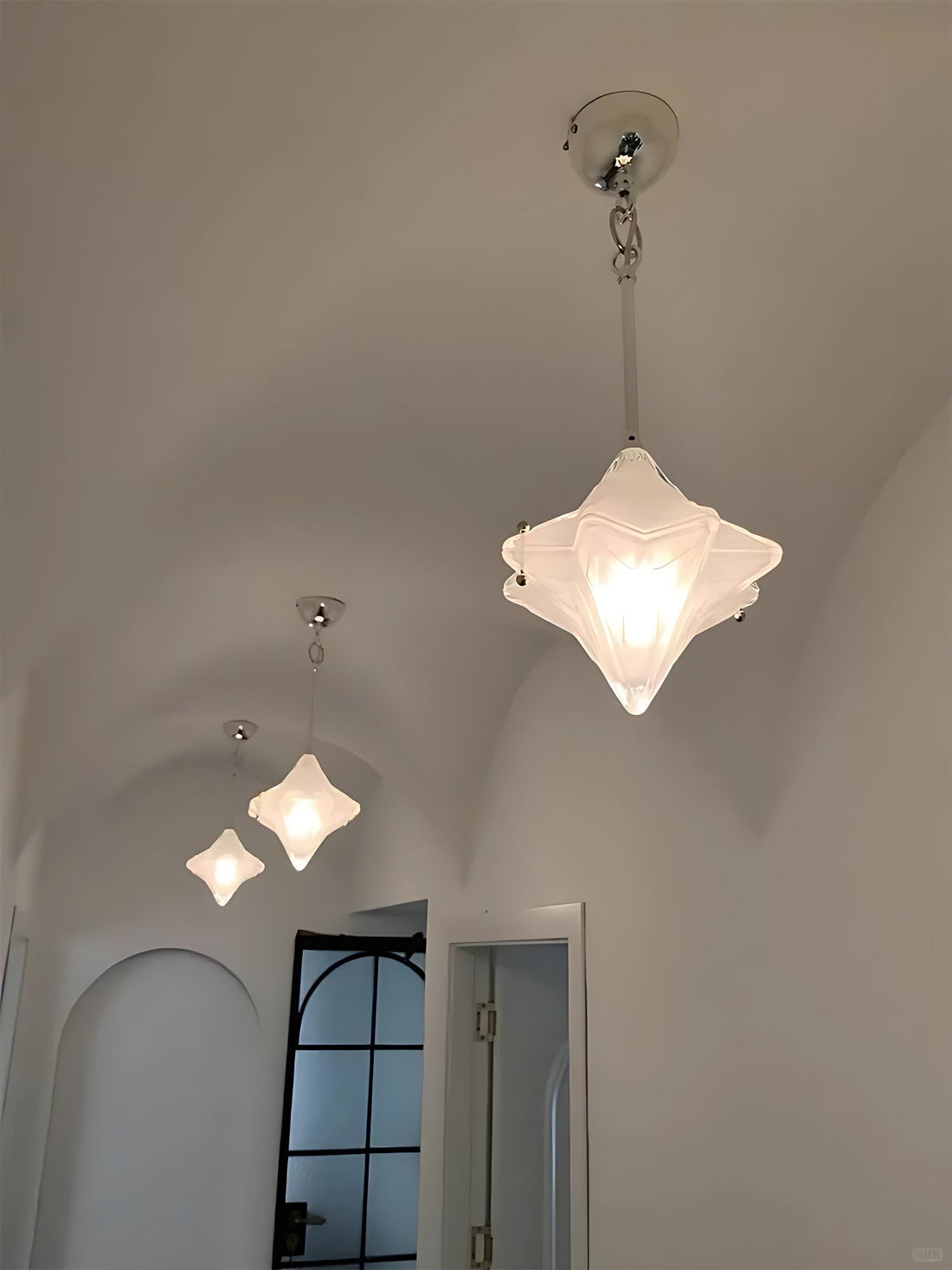 Art Deco Astris Elara Star Pendant Light - Frosted Glass Pendant with Geometric Style