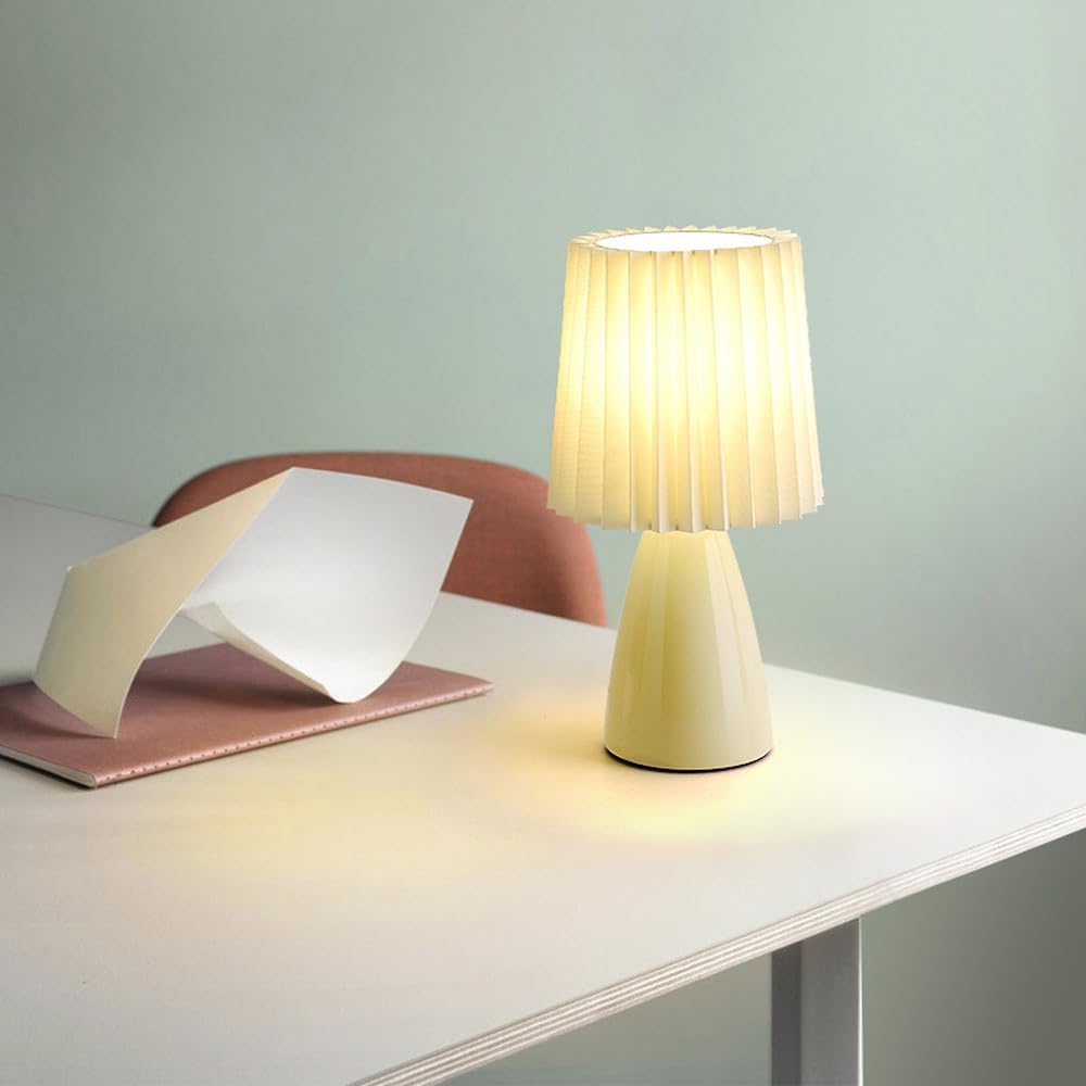 Modern Mini Table Lamp - Simple Fabric Shade with Metal Base