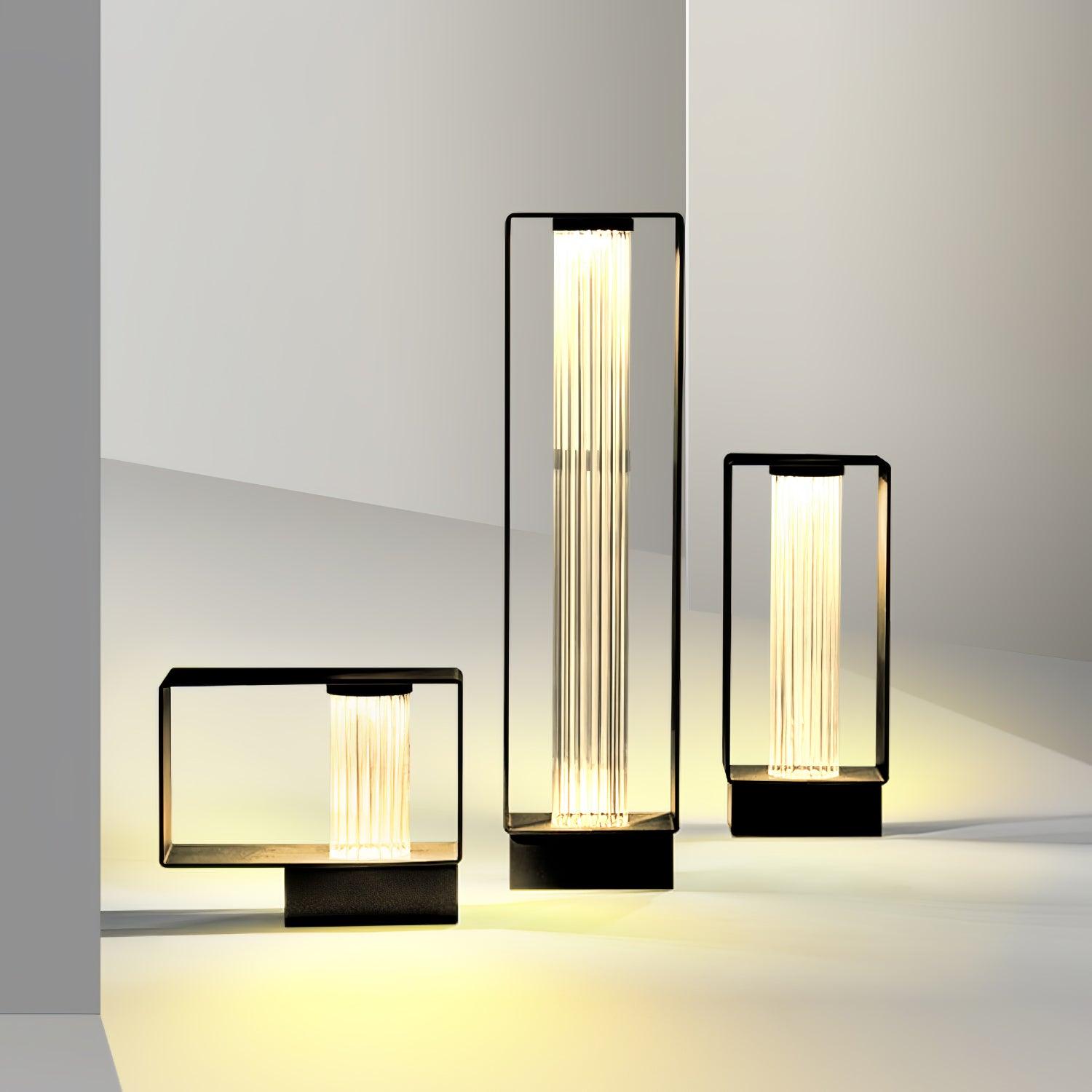 Frame Outdoor Post Lamp - Resilient Striped Glass Lamp for Driveway