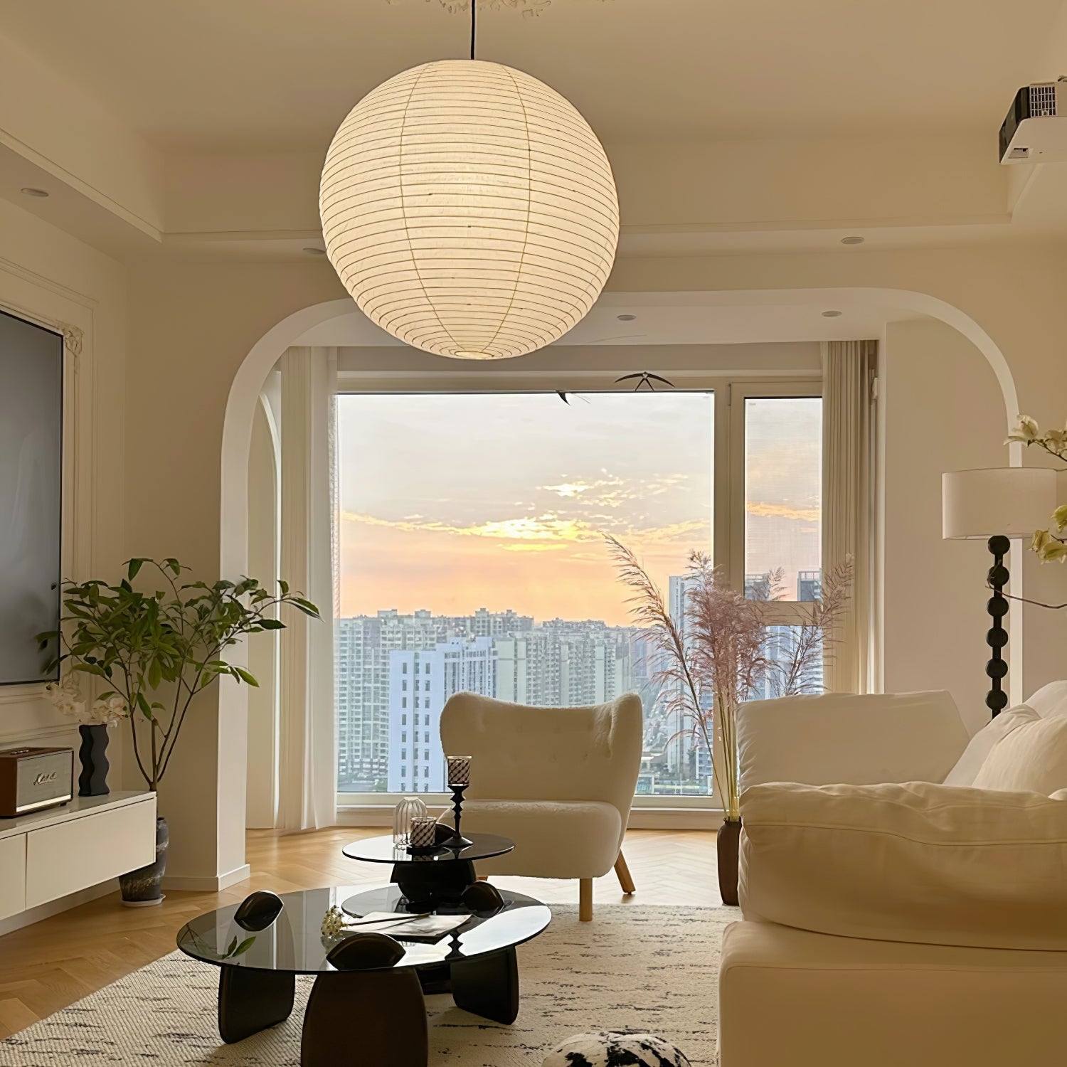 Mid-Century Pendant Swag Light - Japanese Paper Lamp for Bedroom