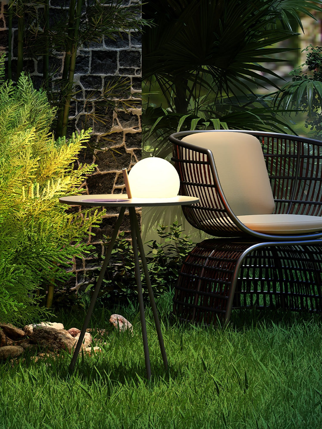 Stativ-Außenlampe – Solar-Ambientelicht und Beistelltisch für die Terrasse