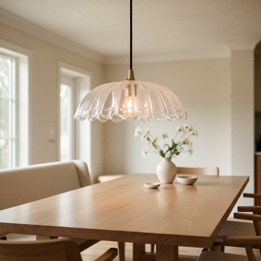 Floriaxis Floral Glass Pendant Light — Floral Glass Shade with Braided Cable for Kitchen or Dining