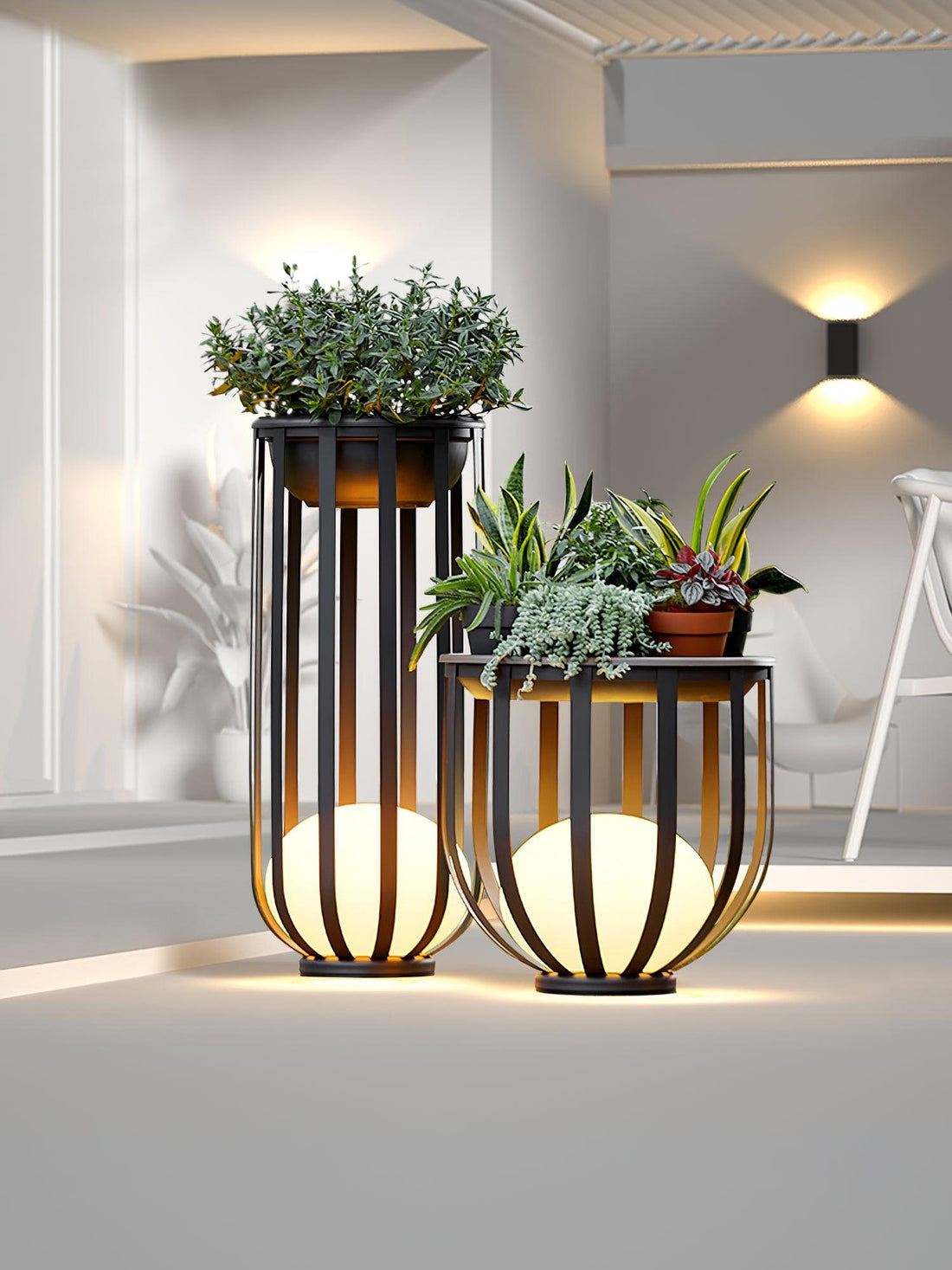 Garden Outdoor Floor Lamp - Dimmable LED Light with Tray & Flower Pot