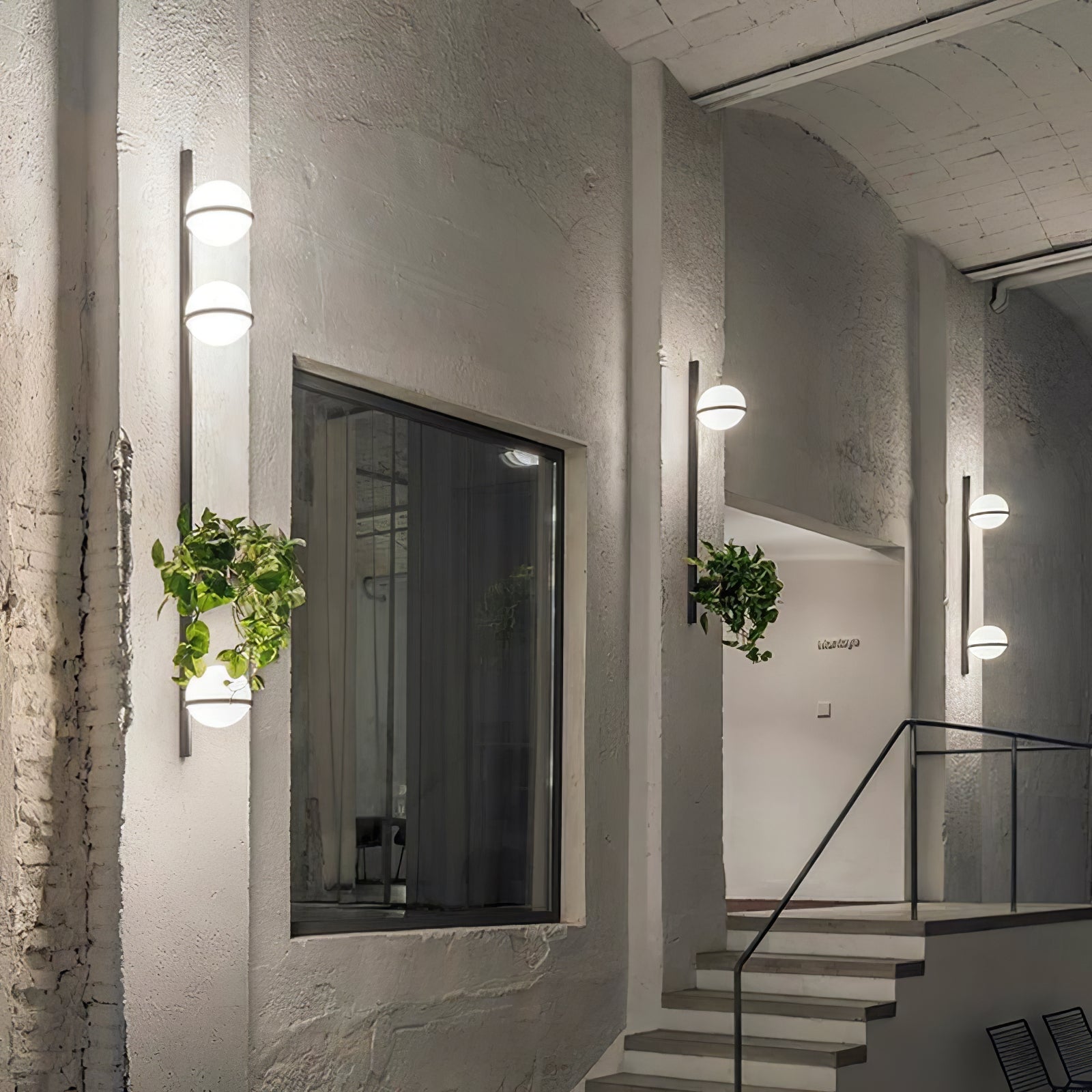 Modern Metal Wall Light - Black Frame Glowing Sphere Lamp for Garden