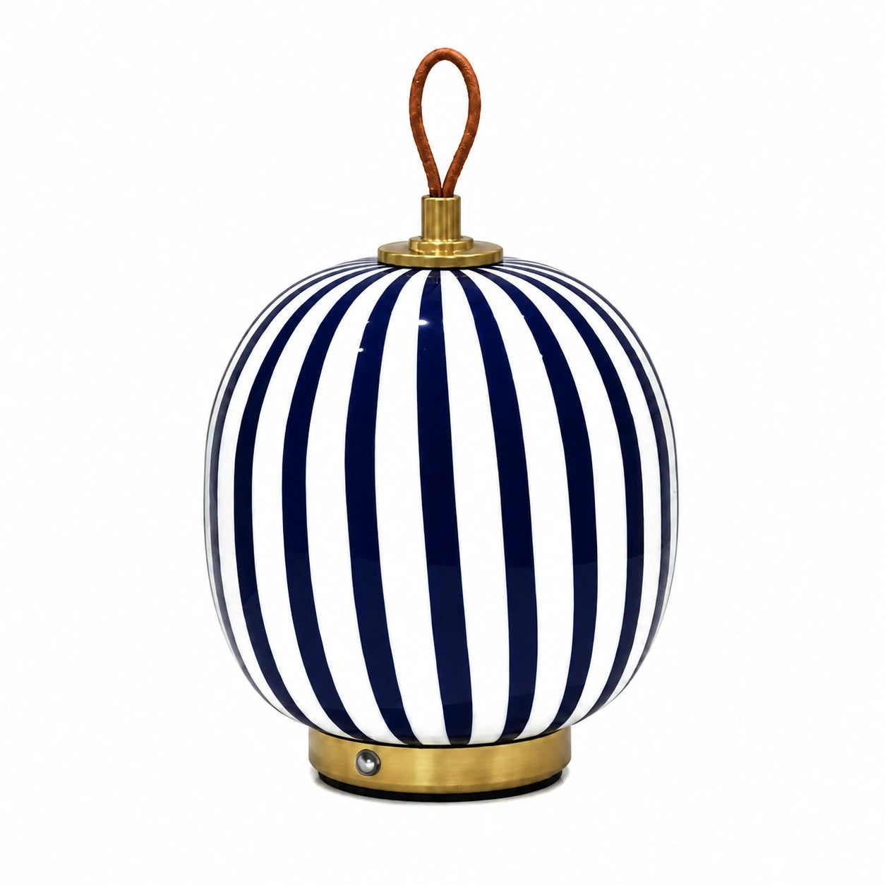 Blue and white striped rechargeable glass table lamp