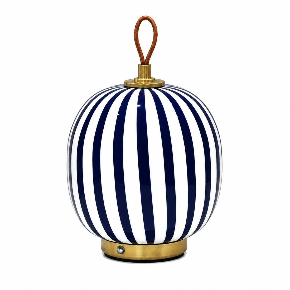 Blue and white striped rechargeable glass table lamp