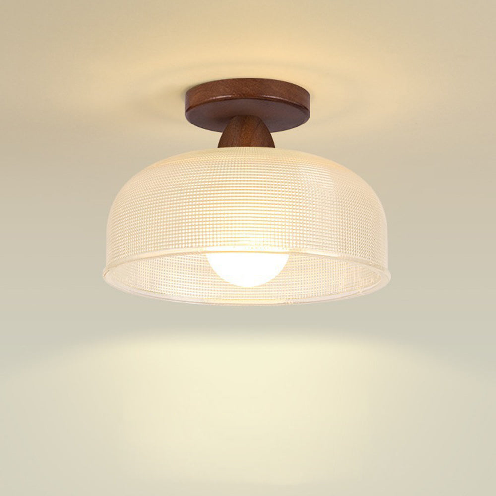 Solid Wood Glass Ceiling Lamp - Modern Semicircle Fixture for Hallway