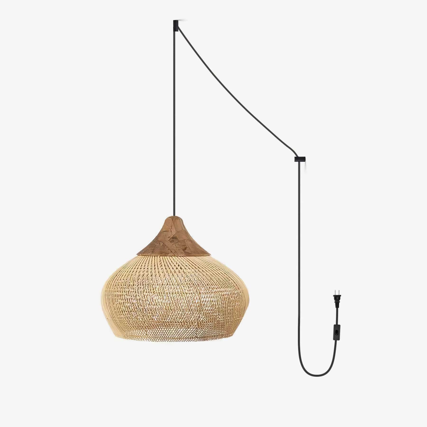 Woven Rattan Wood Plug-In Pendant Light