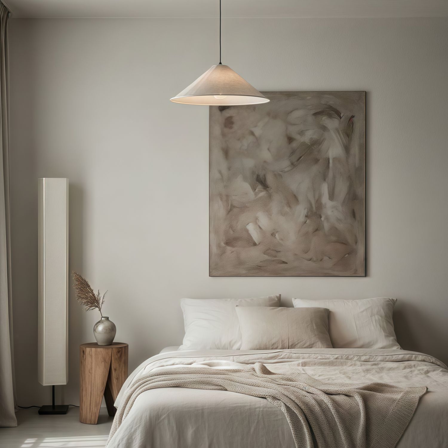 Zalen Textured Pleated Linen Pendant Lamp - Neutral Fabric Style Pendant Lamp for Bedroom & Living Room