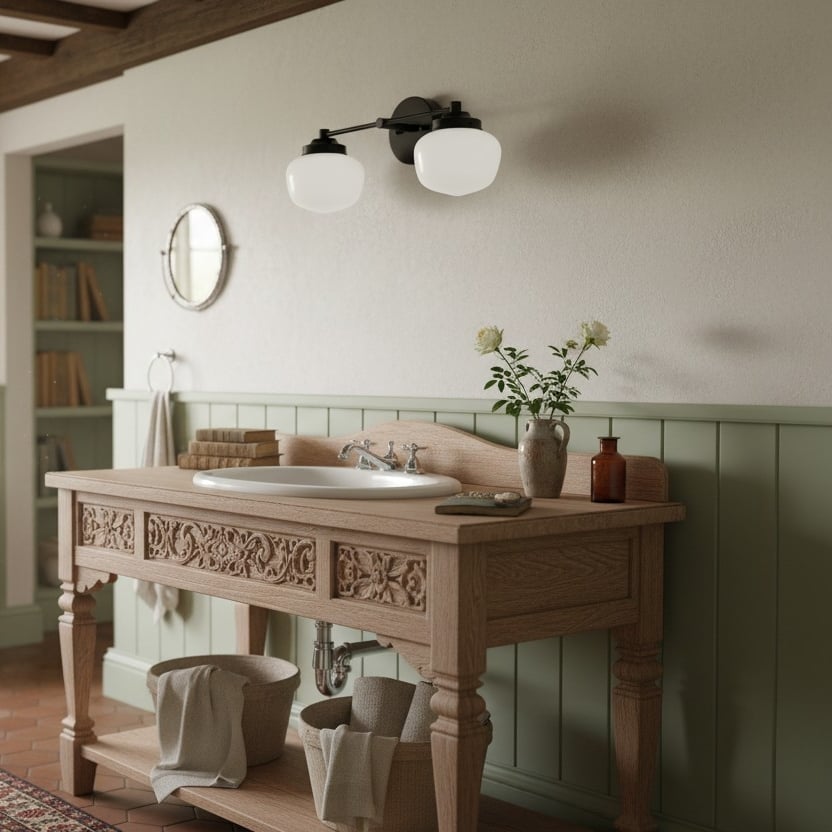 Opalglas Art Deco Vanity Light - Badezimmer-Wandleuchte mit weißen Glasschirmen