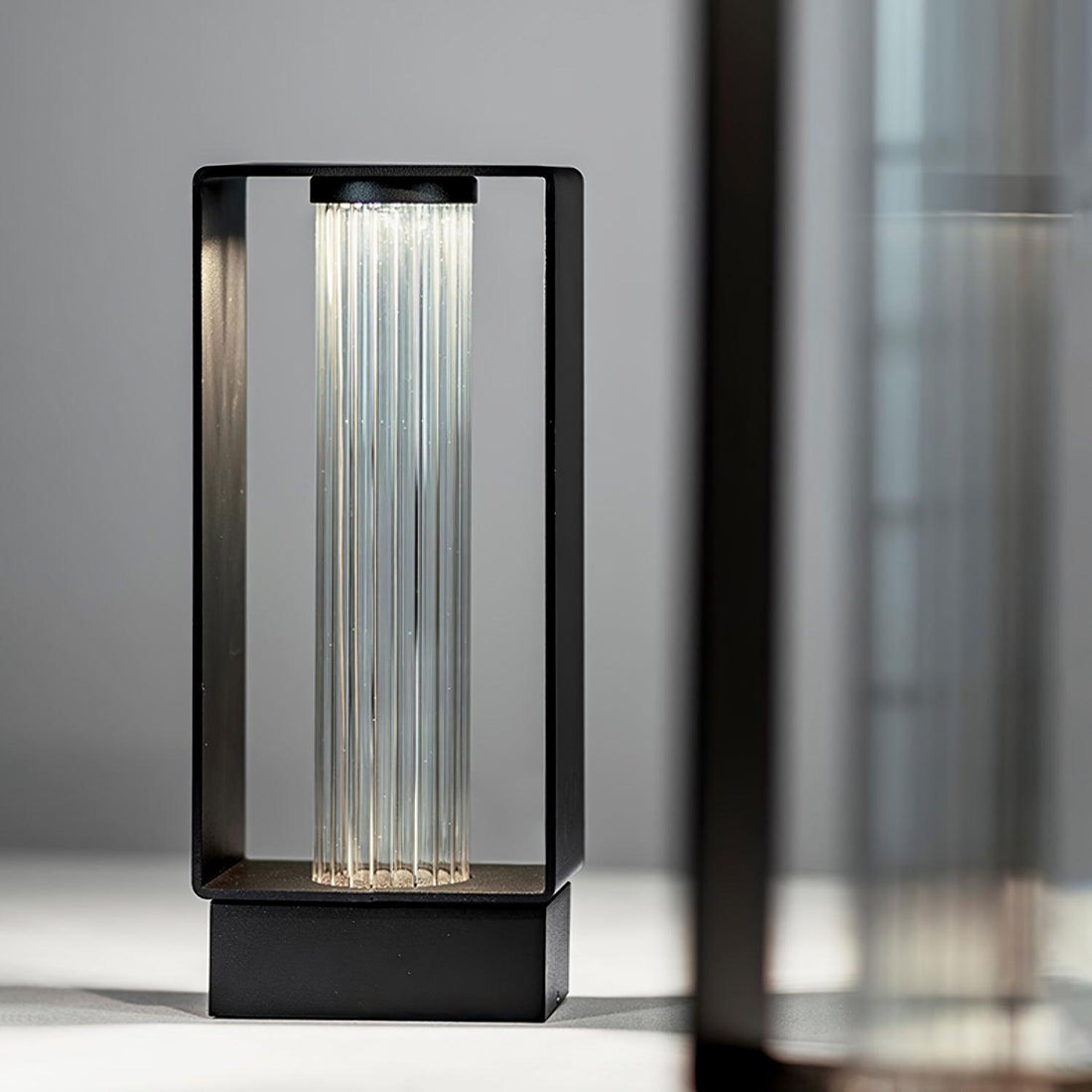 Frame Outdoor Post Lamp - Resilient Striped Glass Lamp for Driveway