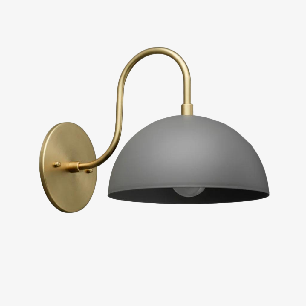 Curva Metal Industrial Wall Sconce - Curved Brass Arm - Hammered Dome Light Fixture