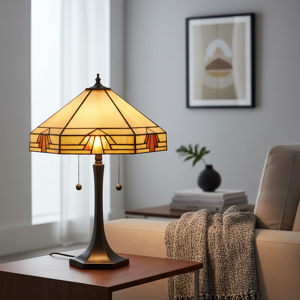 TF Nevada Geometric Stained Glass Table Light – Table Lamp for Living Rooms and Bedrooms