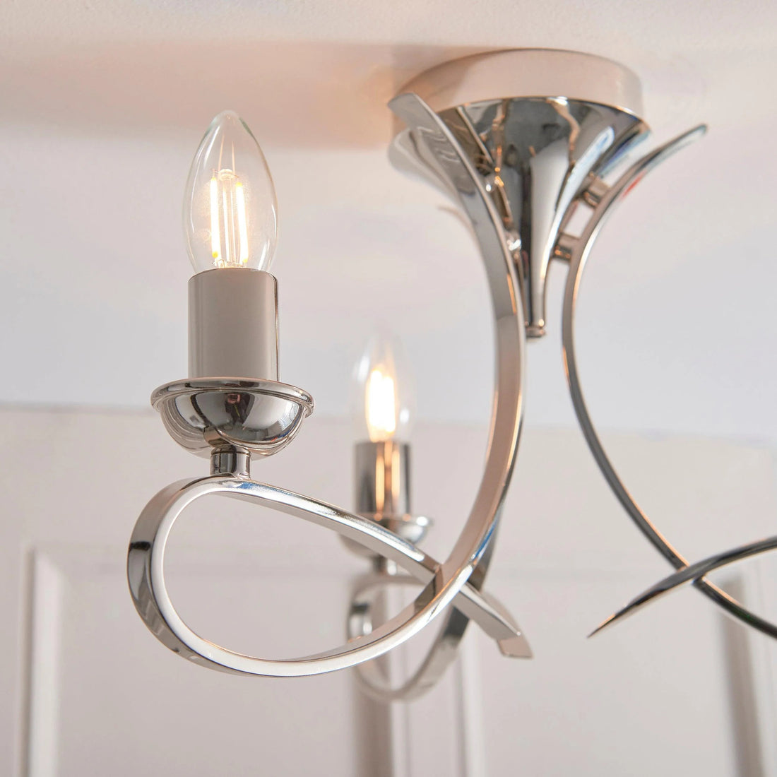 Foline 3-Light Ceiling Fixture with Sweeping Arms - Polished Nickel Semi-Flush for Dining or Entry