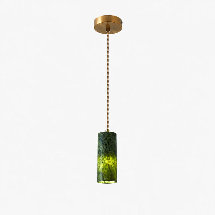 One head green jade cylinder pendant lamp with 2.36 inch / 6 cm shade