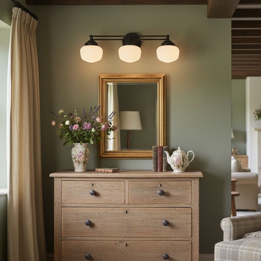 Opalglas Art Deco Vanity Light - Badezimmer-Wandleuchte mit weißen Glasschirmen