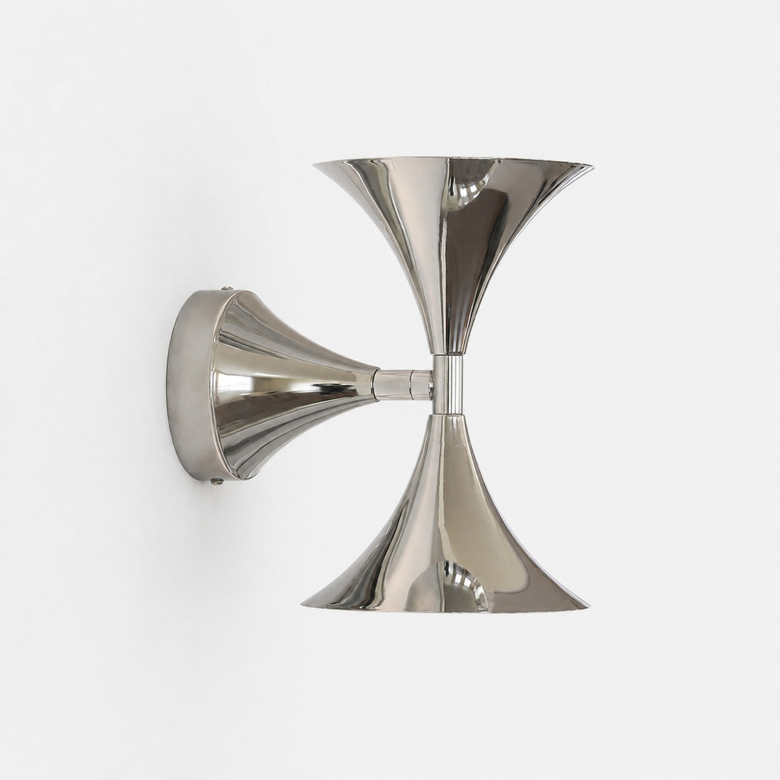 Complete Bauhaus chrome wall sconce on a clean white background