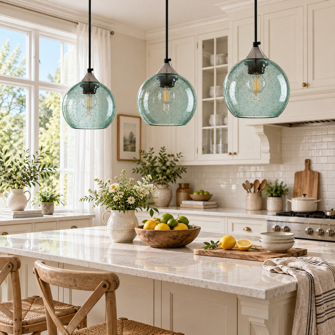 Bubble Glass Globe 3 - Light Single Pendant Light With Adjustable Cord