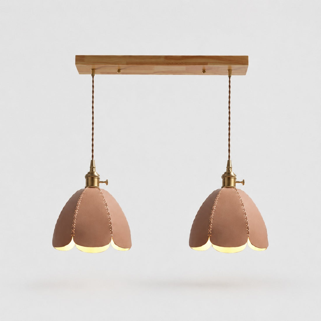 Two-light natural leather linear pendant